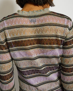 M Missoni Purple Metallic Striped Long-Sleeve Midi Dress Size IT 46 (UK 14)