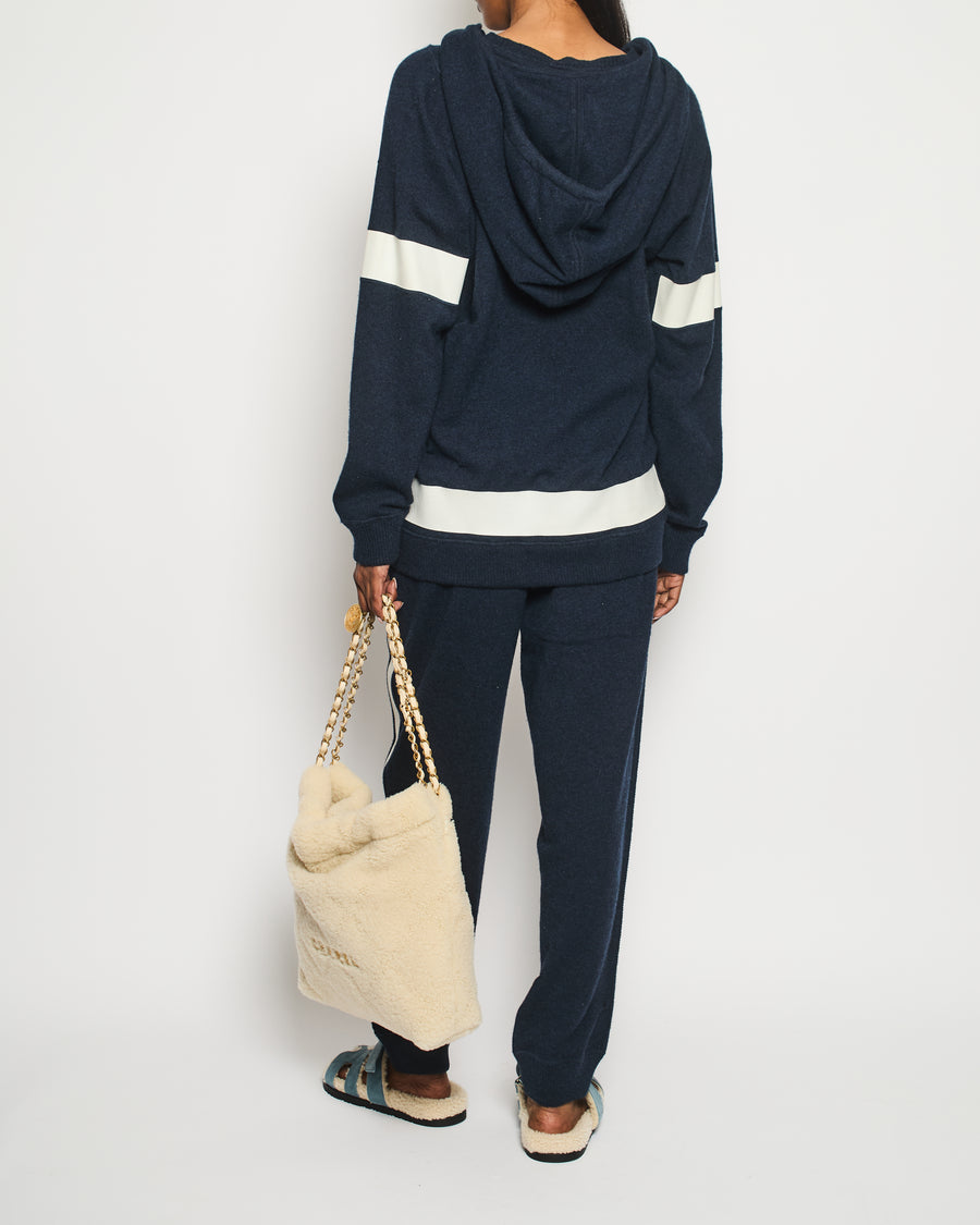 Chanel Navy Two-Piece Cashmere Tracksuit Set with Detachable Hood Detail Size FR 40 (UK 12)