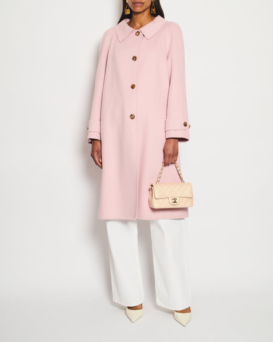 Prada Pink Wool Coat with Brown Button Details Size IT 44 (UK 12)