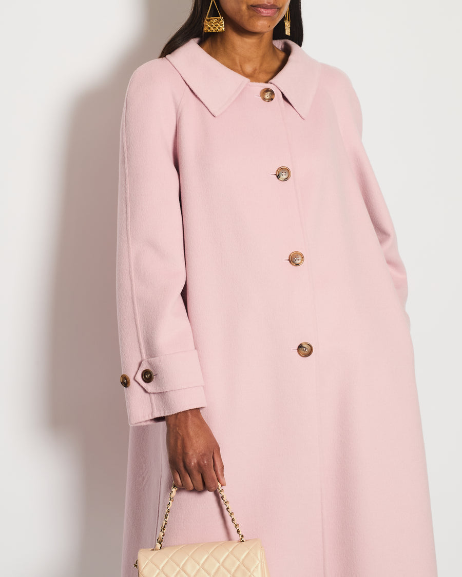 Prada Pink Wool Coat with Brown Button Details Size IT 44 (UK 12)