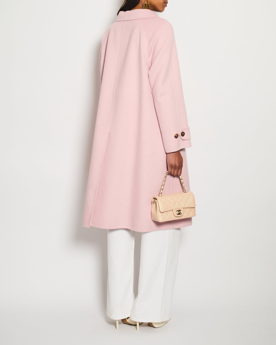Prada Pink Wool Coat with Brown Button Details Size IT 44 (UK 12)