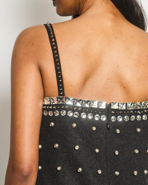 Miu Miu Charcoal Studded Embellished Mini Dress with Chain Mail and Split Detail Size IT 38 (UK 6)