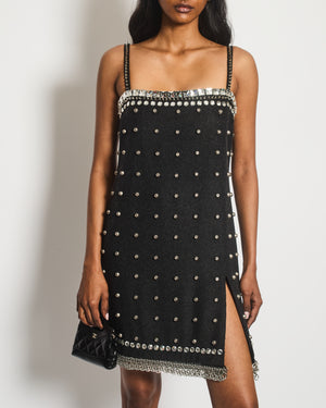 Miu Miu Charcoal Studded Embellished Mini Dress with Chain Mail and Split Detail Size IT 38 (UK 6)
