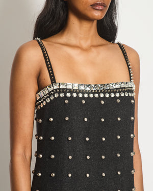 Miu Miu Charcoal Studded Embellished Mini Dress with Chain Mail and Split Detail Size IT 38 (UK 6)