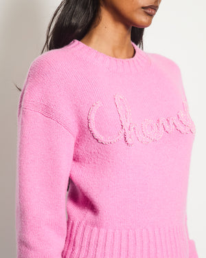 Chanel 20/B Pink Cashmere Jumper with Pearl Logo Detail Size FR 36 (UK 8)