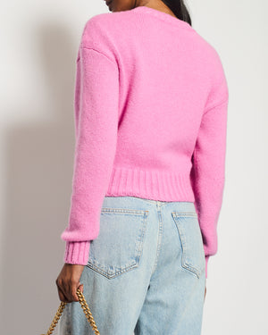 Chanel 20/B Pink Cashmere Jumper with Pearl Logo Detail Size FR 36 (UK 8)