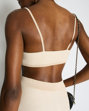 Jacquemus Beige Rib Knit Mini Shorts and Crop Top Set Size Small