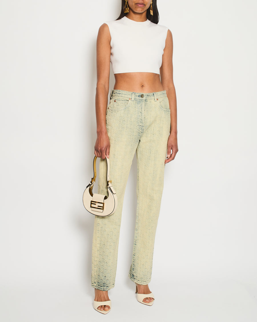 Gucci Acid Wash Blue Denim Straight Leg Jeans with GG Monogram Embroidery Size W 28 (UK 10)