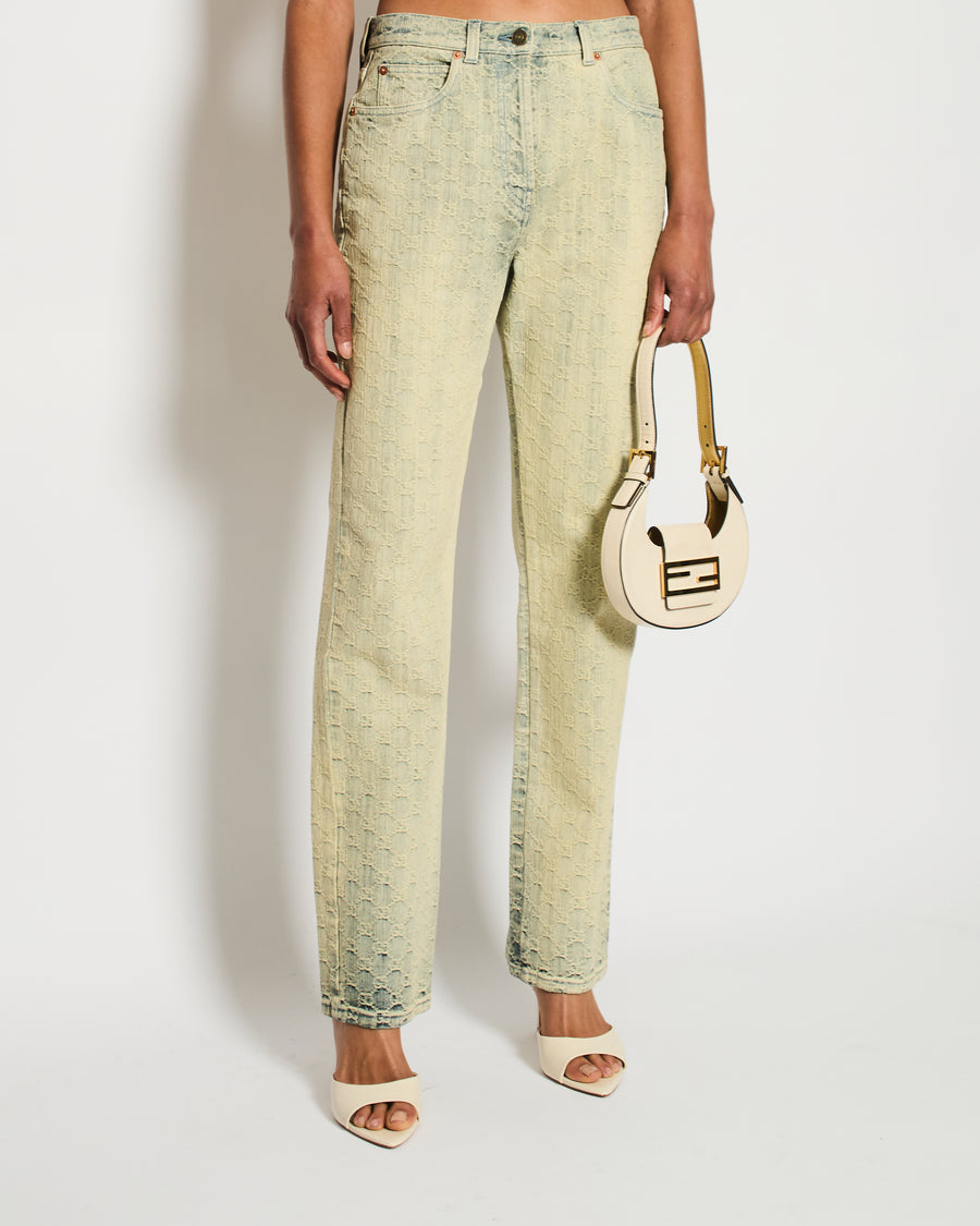 Gucci Acid Wash Blue Denim Straight Leg Jeans with GG Monogram Embroidery Size W 28 (UK 10)