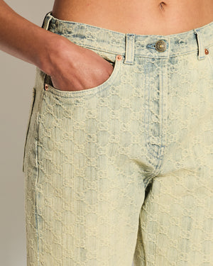 Gucci Acid Wash Blue Denim Straight Leg Jeans with GG Monogram Embroidery Size W 28 (UK 10)