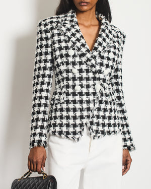 Balmain Black and White Checked Tweed Blazer with White Buttons Size FR 36 (UK 8)