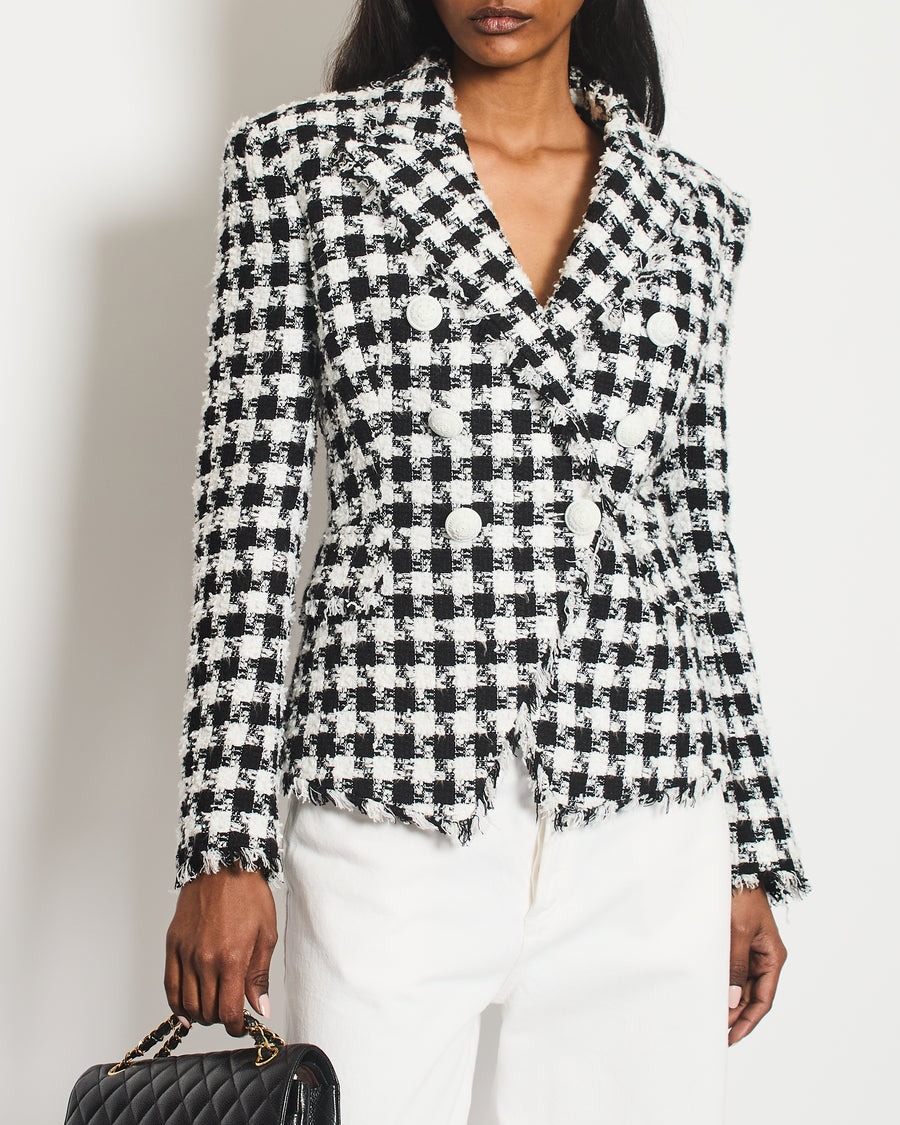 Balmain Black and White Checked Tweed Blazer with White Buttons Size FR 36 (UK 8)