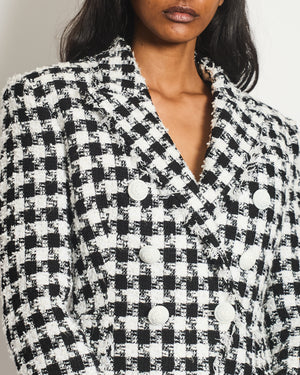Balmain Black and White Checked Tweed Blazer with White Buttons Size FR 36 (UK 8)