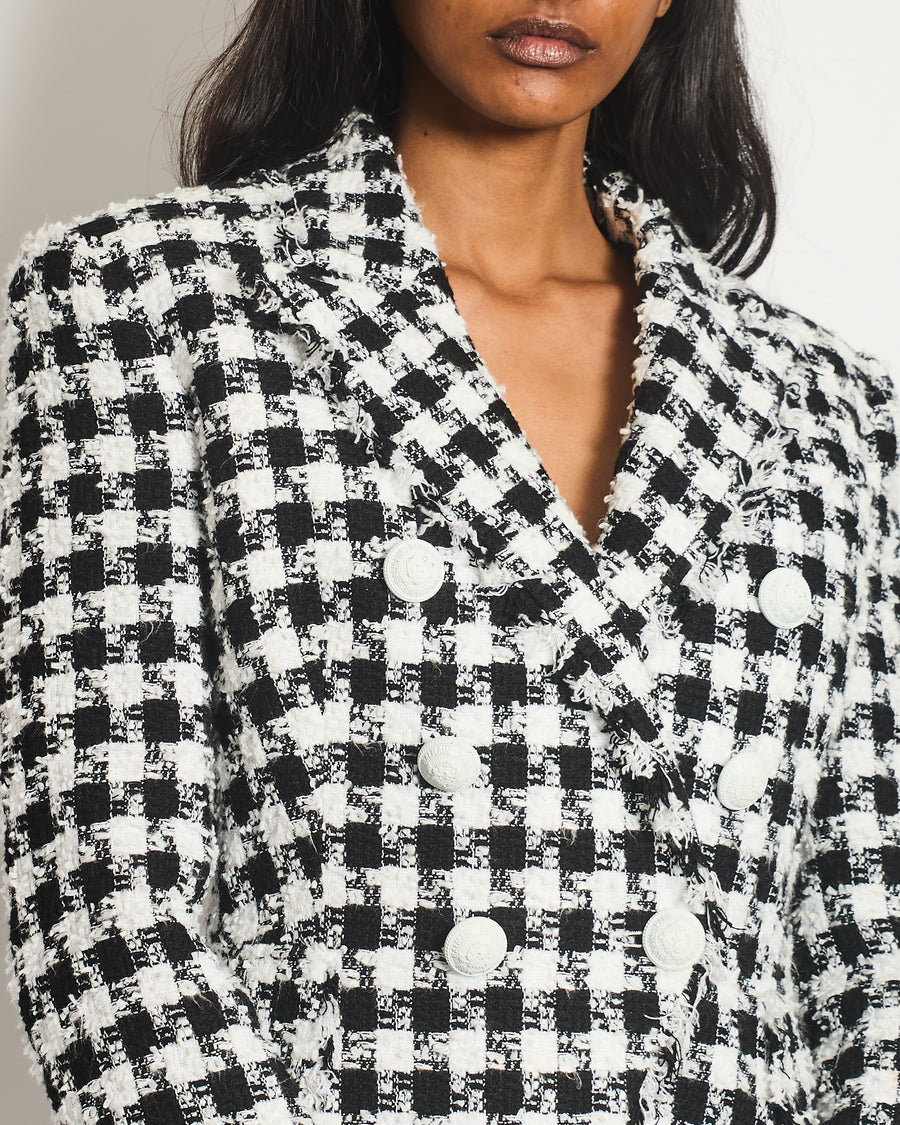 Balmain Black and White Checked Tweed Blazer with White Buttons Size FR 36 (UK 8)