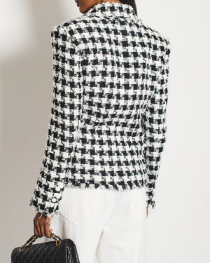 Balmain Black and White Checked Tweed Blazer with White Buttons Size FR 36 (UK 8)