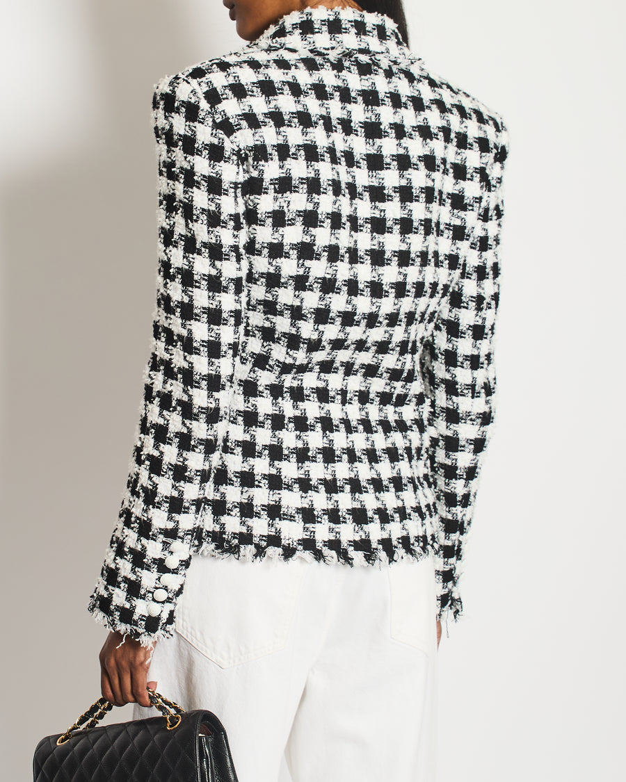 Balmain Black and White Checked Tweed Blazer with White Buttons Size FR 36 (UK 8)