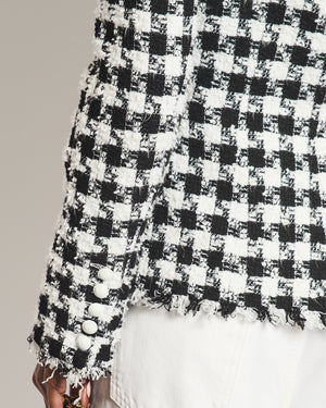 Balmain Black and White Checked Tweed Blazer with White Buttons Size FR 36 (UK 8)