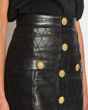 Balmain Black Quilted Lambskin Mini Skirt with Gold Buttons Detail Size FR 36 (UK 8) RRP £2,090