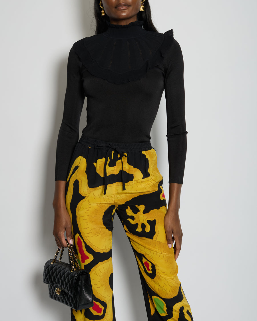 Hermès Black Ruffle Long Sleeve Top with Collar Detail Size FR 34 (UK 6)