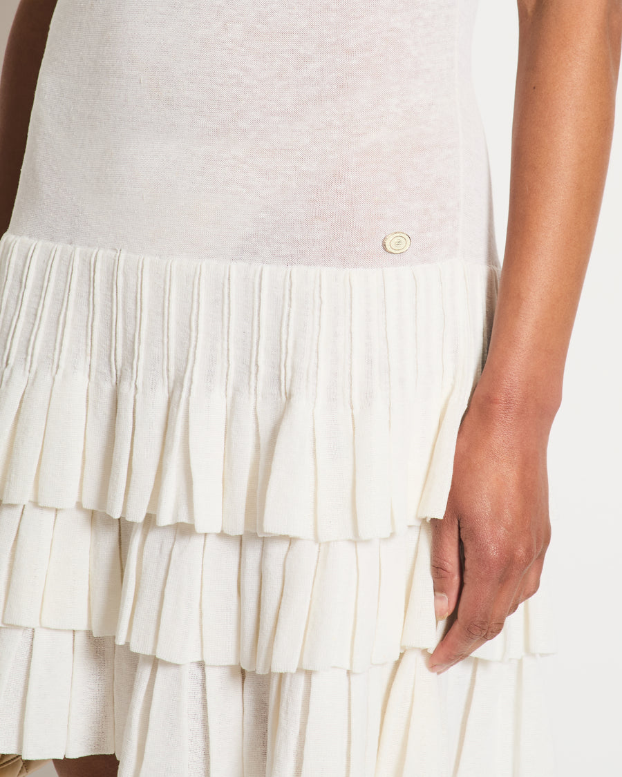 Chanel White Mini Sleeveless Pleated Dress with CC Logo Detail Size FR 36 (UK 8)
