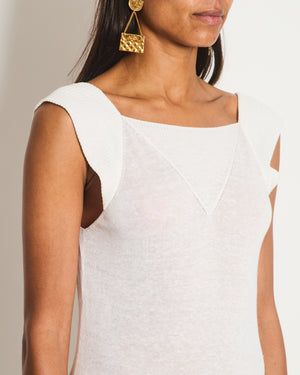 Chanel White Mini Sleeveless Pleated Dress with CC Logo Detail Size FR 36 (UK 8)