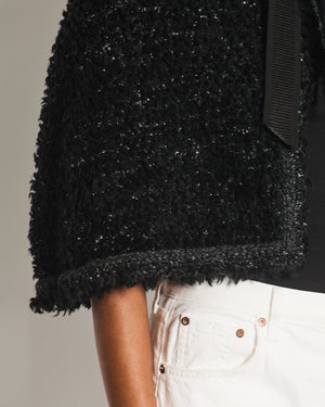 Chanel 16A Black Wool Textured Cape Jacket with Ribbon and CC Logo Detail Size FR 38/40 (UK 10/12)