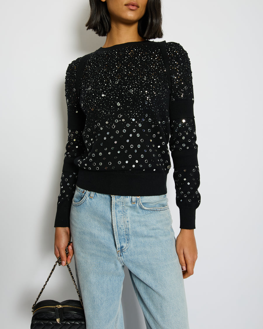 Chanel Black Mirror Embellished Jumper with CC Logo and Sequin Details Size FR 34 (UK 6)