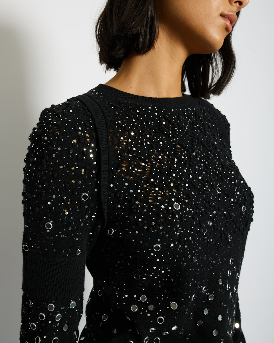 Chanel Black Mirror Embellished Jumper with CC Logo and Sequin Details Size FR 34 (UK 6)
