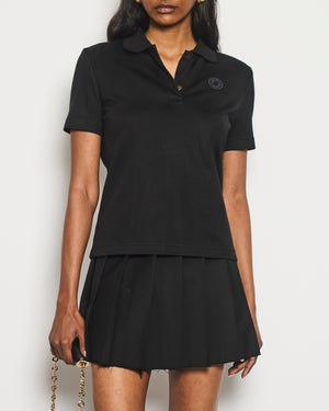 Hermes Black Short Sleeve Polo T-Shirt with Embroidered Logo Detail Size FR 38 (UK 10)