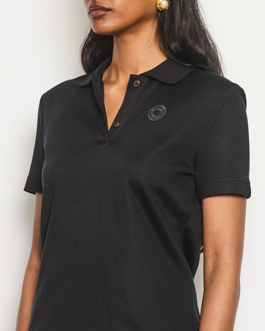 Hermes Black Short Sleeve Polo T-Shirt with Embroidered Logo Detail Size FR 38 (UK 10)