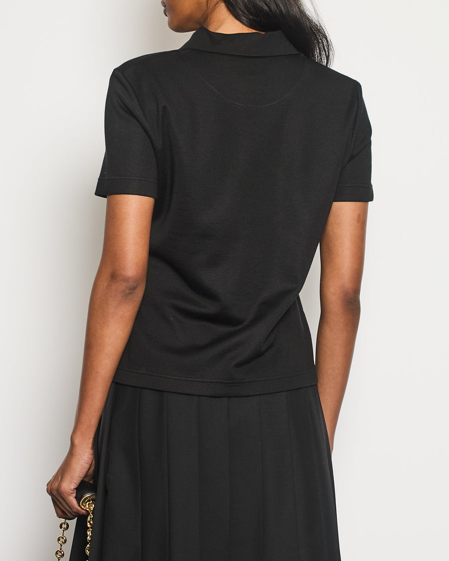 Hermes Black Short Sleeve Polo T-Shirt with Embroidered Logo Detail Size FR 38 (UK 10)