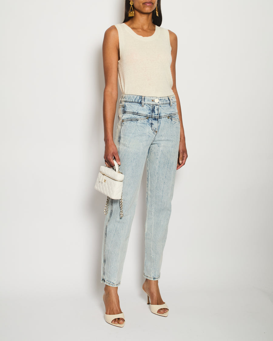 Chanel Blue Straight-Leg Jeans With Heart Silver CC Logo Buttons Size FR 34 (UK 6)