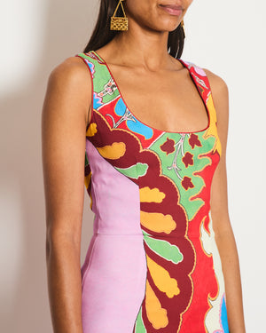 Etro Red and Multicolour Midi Cotton Dress with Open Back Size IT 40 (UK 8)