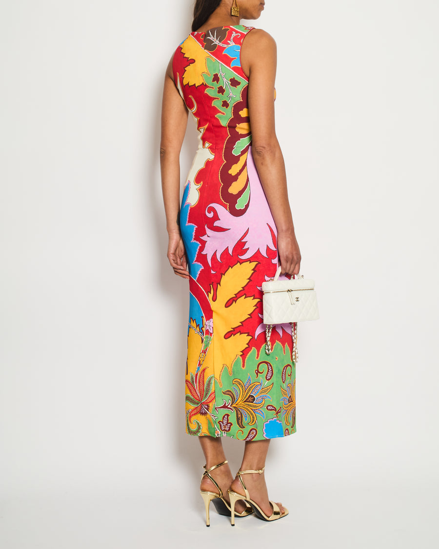 Etro Red and Multicolour Midi Cotton Dress with Open Back Size IT 40 (UK 8)