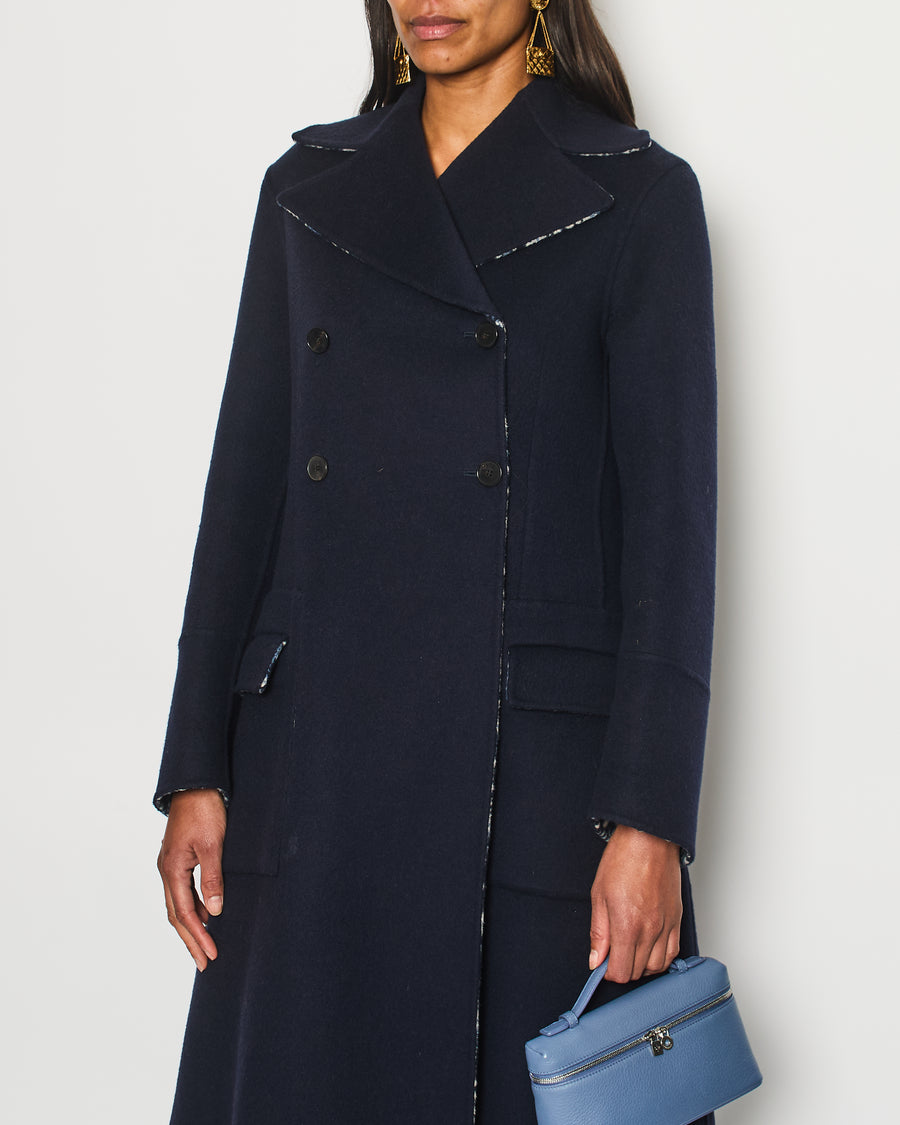 Christian Dior Navy Oblique Double Breasted Coat with Pocket Detail Size FR 40 (UK 12)