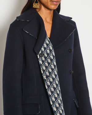 Christian Dior Navy Oblique Double Breasted Coat with Pocket Detail Size FR 40 (UK 12)