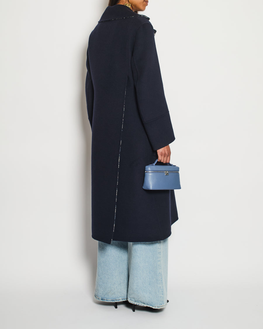 Christian Dior Navy Oblique Double Breasted Coat with Pocket Detail Size FR 40 (UK 12)