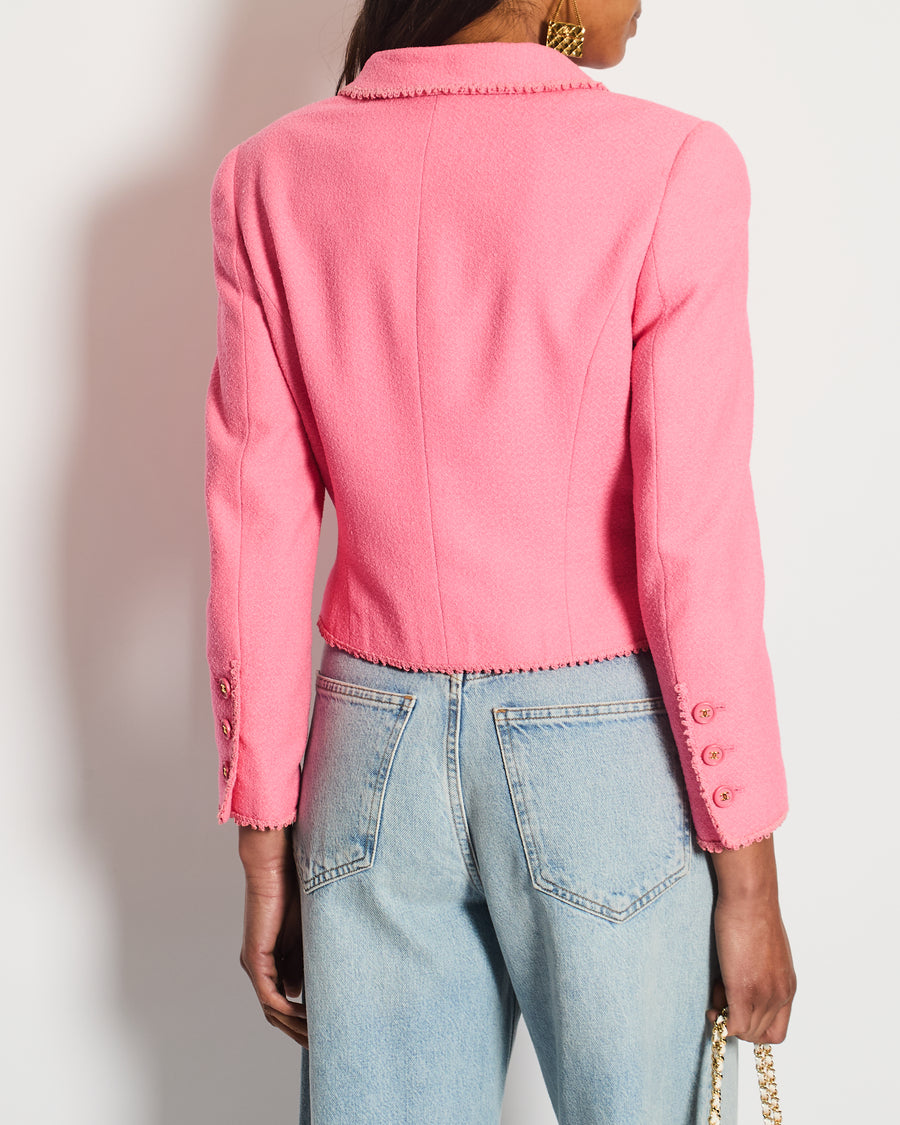 Chanel SS/97 Vintage Candy Pink Tweed Jacket with Collar Detail and Gold CC Buttons FR 40 (UK 12)