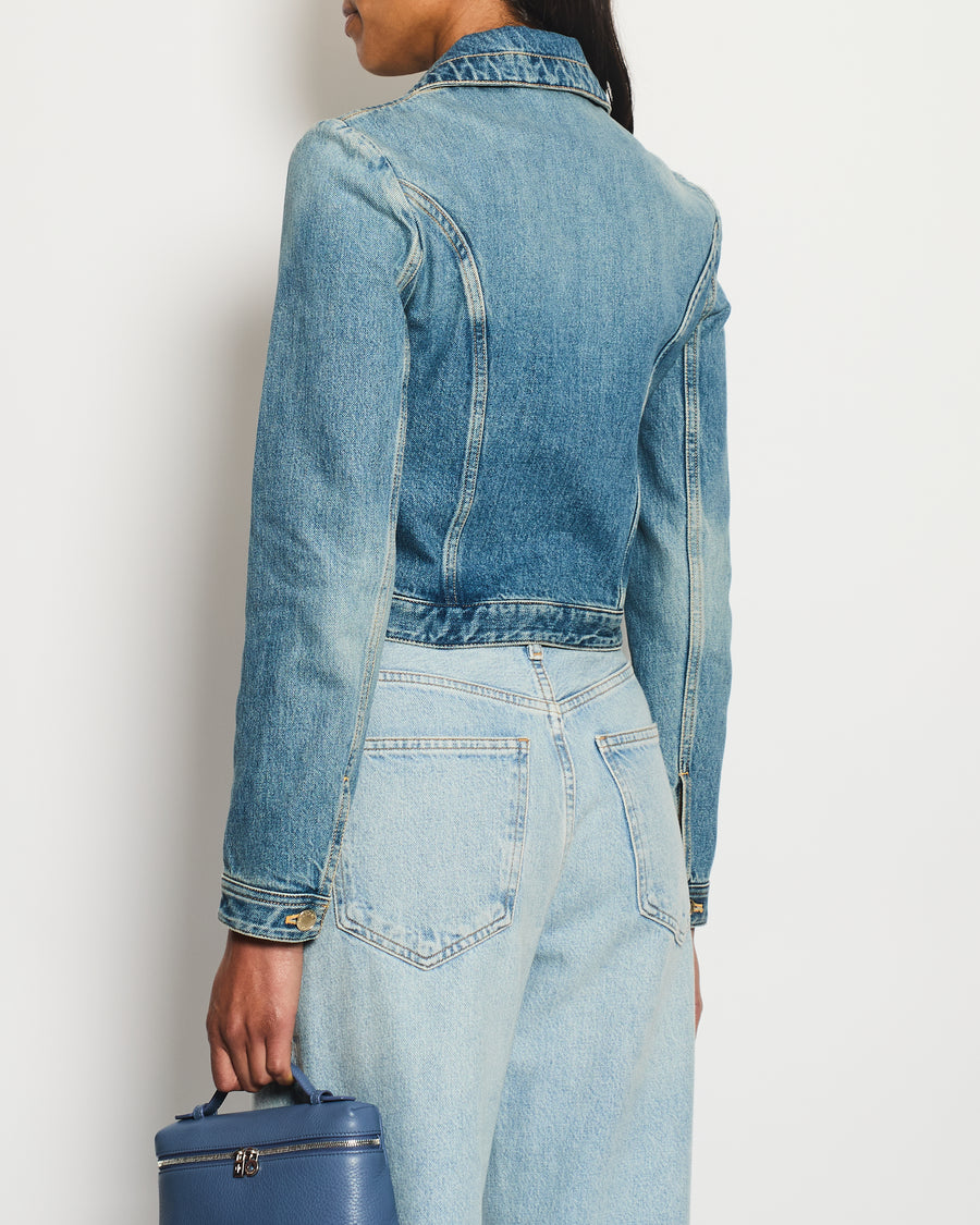 Louis Vuitton Blue Cropped Denim Jacket with Gold Logo Detail and Gold Buttons RRP £2,110 Size FR 34 (UK 6)