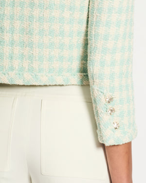 Chanel White and Blue Tweed Jacket With Crystal Buttons Details Size FR 34 (UK 6)