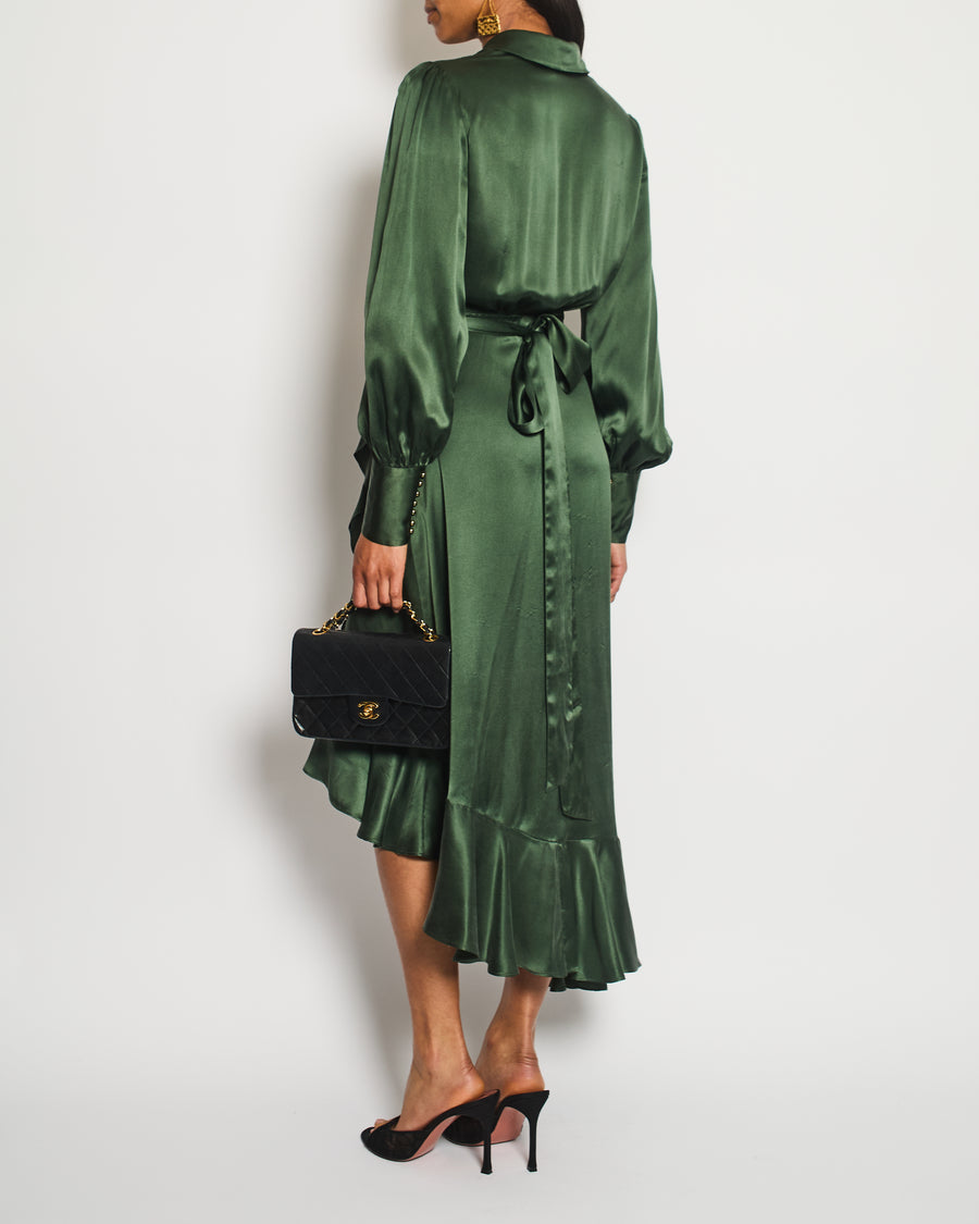 Zimmermann Khaki Long Sleeve Layered Silk Midi Dress Size 1 (UK 10)