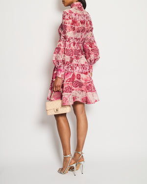 Zimmermann Pink Silk Abstract Printed Long-Sleeve Mini Dress Size 0 (UK 8)