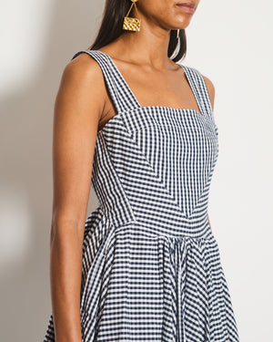 Dolce Gabbana Navy and White Vichy Printed Sleeveless Mini Dress Size IT 42 (UK 10)