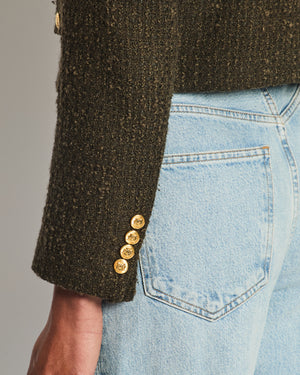 Celine Khaki Green Cropped Jacket with Gold Crest Button Details Size FR 34 (UK 6)