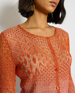 Missoni Orange and Pink Metallic Knit Button Down Cardigan Size UK 8/10