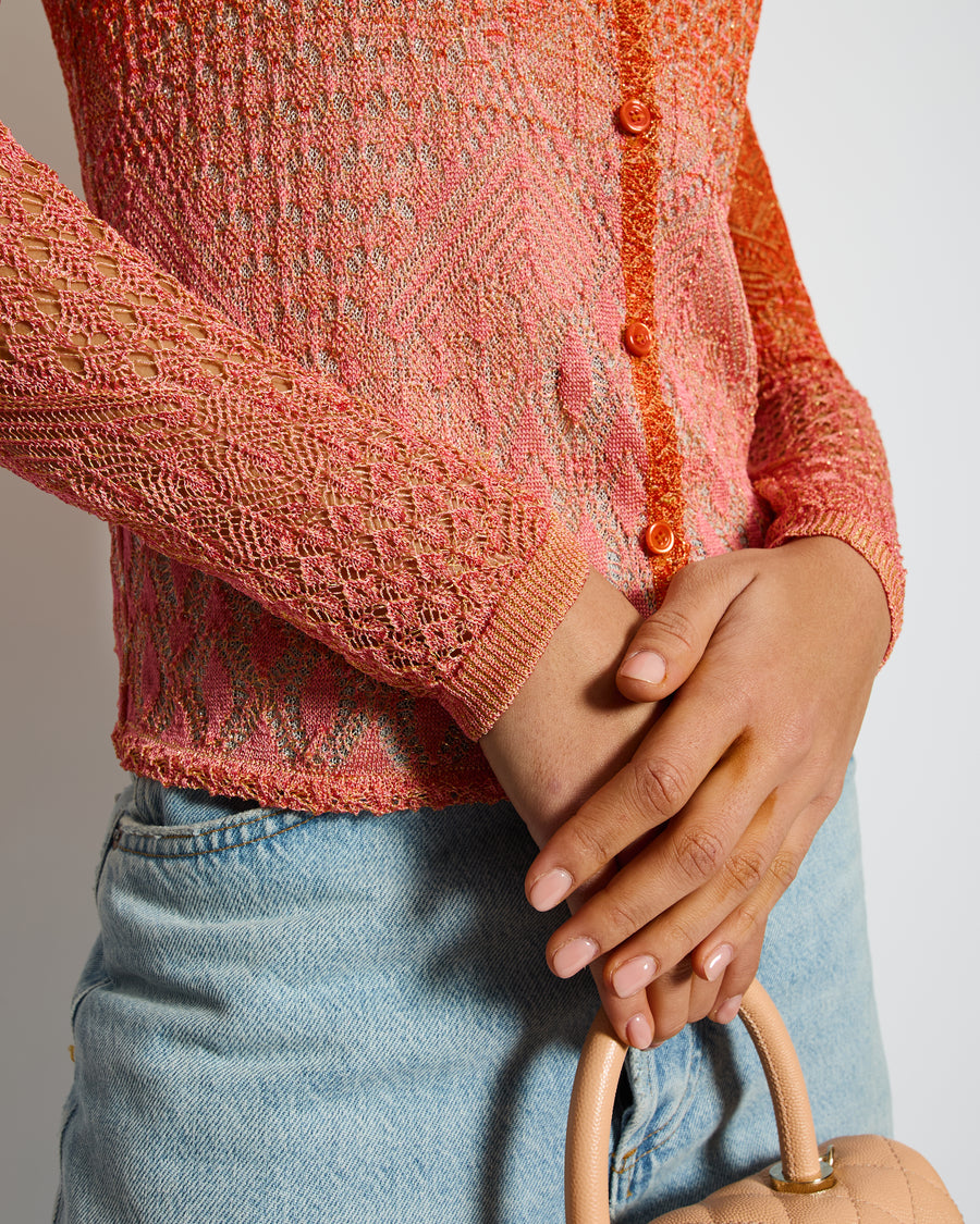 Missoni Orange and Pink Metallic Knit Button Down Cardigan Size UK 8/10
