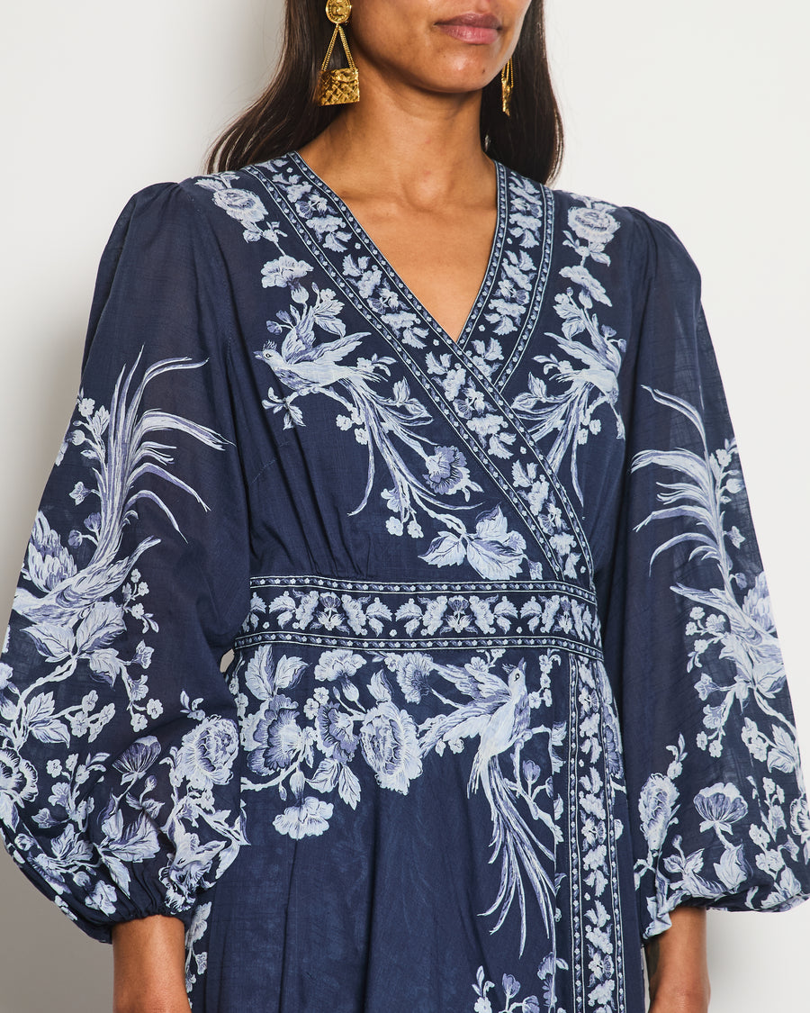 Zimmermann Navy Floral Printed Maxi Dress with Belt Detail Size 3 (UK 12/14)