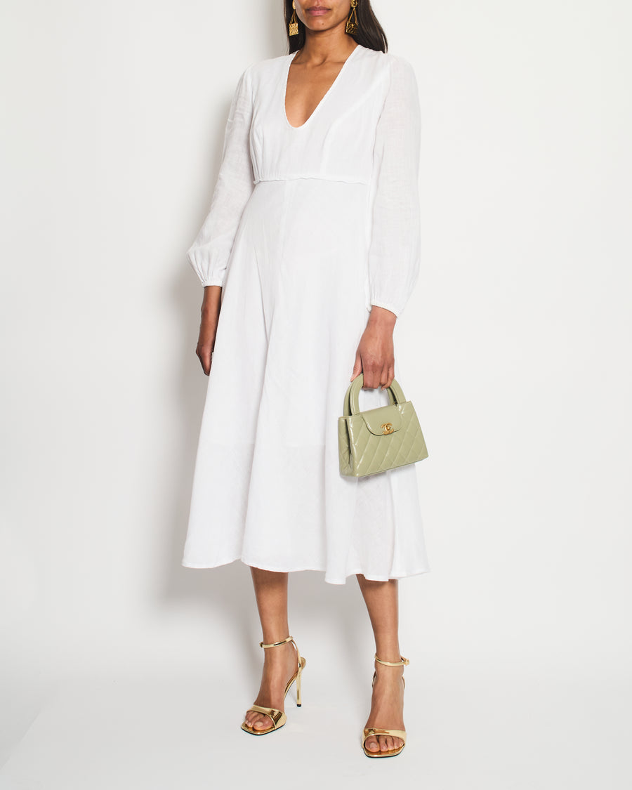 Zimmermann White Linen V-Neck Long-Sleeve Midi Dress Size 2 (UK 10/12)