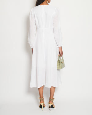 Zimmermann White Linen V-Neck Long-Sleeve Midi Dress Size 2 (UK 10/12)