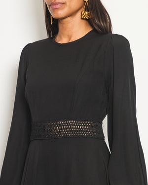 Zimmermann Black Long-Sleeve Midi Dress with Waist Detailing Size 1 (UK 10)